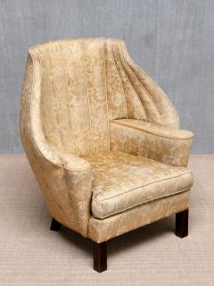 Exceptional Danish Cabinetmaker Barrel Back Armchair in Floral Damask 1920s - 4276869