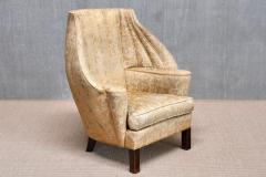 Exceptional Danish Cabinetmaker Barrel Back Armchair in Floral Damask 1920s - 4276872