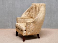 Exceptional Danish Cabinetmaker Barrel Back Armchair in Floral Damask 1920s - 4276876