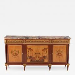 Exceptional French Louis XVI style inlaid sideboard buffet C 1950  - 3930683