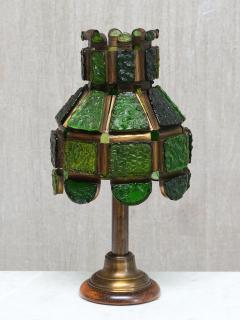 Exceptional Italian Brutalist Green Dalle de Verre Table Lamp in Brass 1970s - 4597955