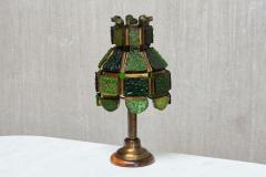 Exceptional Italian Brutalist Green Dalle de Verre Table Lamp in Brass 1970s - 4597958