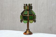 Exceptional Italian Brutalist Green Dalle de Verre Table Lamp in Brass 1970s - 4597959