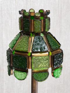 Exceptional Italian Brutalist Green Dalle de Verre Table Lamp in Brass 1970s - 4597960