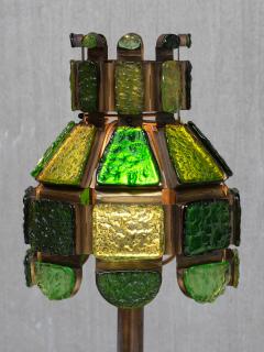 Exceptional Italian Brutalist Green Dalle de Verre Table Lamp in Brass 1970s - 4597961