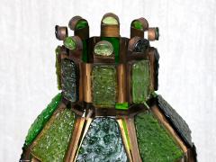 Exceptional Italian Brutalist Green Dalle de Verre Table Lamp in Brass 1970s - 4597963