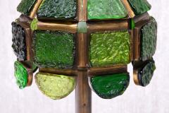 Exceptional Italian Brutalist Green Dalle de Verre Table Lamp in Brass 1970s - 4597964