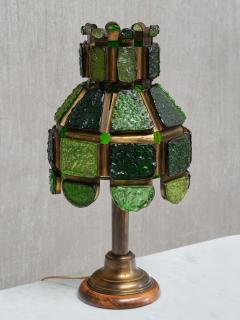 Exceptional Italian Brutalist Green Dalle de Verre Table Lamp in Brass 1970s - 4597965