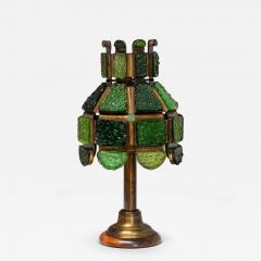Exceptional Italian Brutalist Green Dalle de Verre Table Lamp in Brass 1970s - 4598208
