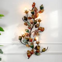 Exceptional Italian Hand Painted Holly Leaf Wall Sconce of Huge Scale - 3390239