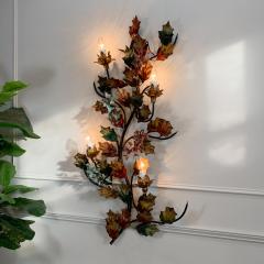 Exceptional Italian Hand Painted Holly Leaf Wall Sconce of Huge Scale - 3390240