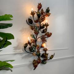 Exceptional Italian Hand Painted Holly Leaf Wall Sconce of Huge Scale - 3390241