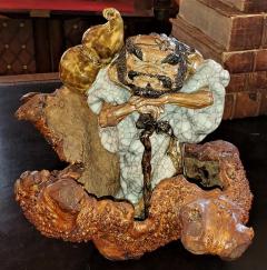 Exceptional Japanese Ceramic Figure in Knotted Wooden Stand - 2021901