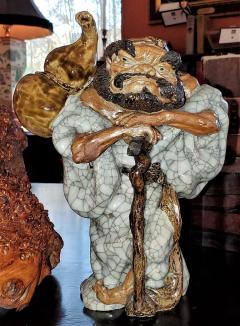 Exceptional Japanese Ceramic Figure in Knotted Wooden Stand - 2021914