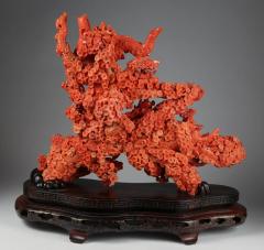 Exceptional Large Chinese Carved Coral Figural Group of a Pine Tree Scholars - 986121