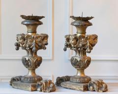 Exceptional Pair of 18th Century Italian Silvered Wood Candlesticks with Angel H - 4402348