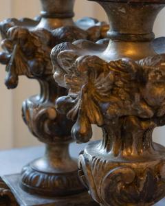 Exceptional Pair of 18th Century Italian Silvered Wood Candlesticks with Angel H - 4402366