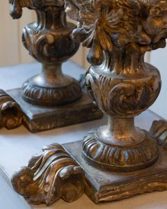Exceptional Pair of 18th Century Italian Silvered Wood Candlesticks with Angel H - 4402367