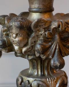 Exceptional Pair of 18th Century Italian Silvered Wood Candlesticks with Angel H - 4402369