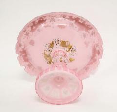 Exceptional Quality Pink Triple Overlay Enameled Bohemian Glass Cake Stand - 2140702