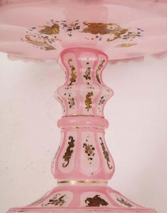 Exceptional Quality Pink Triple Overlay Enameled Bohemian Glass Cake Stand - 2140703