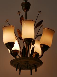 Exceptional Scandinavian Brass Opal Glass Chandelier or Ceiling Lamp 1950s - 2664524