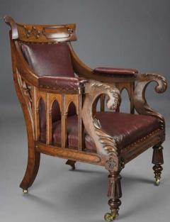 Exceptional early 19thc Gothic revival oak library armchair - 4806201