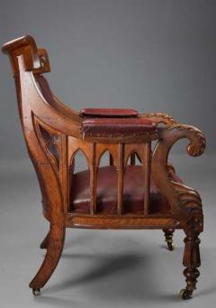 Exceptional early 19thc Gothic revival oak library armchair - 4806207