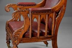 Exceptional early 19thc Gothic revival oak library armchair - 4806209