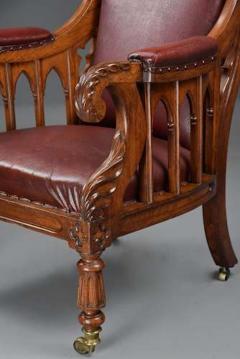 Exceptional early 19thc Gothic revival oak library armchair - 4806210