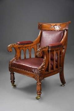 Exceptional early 19thc Gothic revival oak library armchair - 4806218