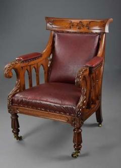 Exceptional early 19thc Gothic revival oak library armchair - 4806219