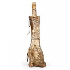 Exceptionally detailed 19th century carved bone gunpowder flask - 3215244