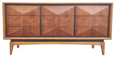 Expertly Restored United Furniture Walnut Diamond Triple Dresser 9 Drawers 1960s - 2721353