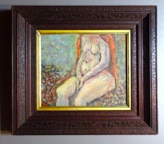 Expressionist Nude Oil on Masonite Unsigned in Older Carved Frame and Glass - 3517001