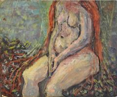 Expressionist Nude Oil on Masonite Unsigned in Older Carved Frame and Glass - 3517403