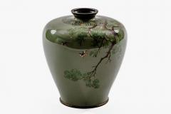 Exquisite Cloisonn Enamel Vase Birds Pine Celadon Ground Attributed Hayashi - 4556717