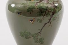 Exquisite Cloisonn Enamel Vase Birds Pine Celadon Ground Attributed Hayashi - 4556718