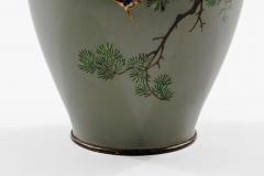 Exquisite Cloisonn Enamel Vase Birds Pine Celadon Ground Attributed Hayashi - 4556722