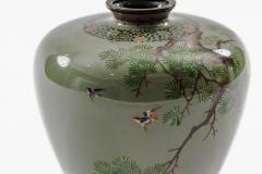 Exquisite Cloisonn Enamel Vase Birds Pine Celadon Ground Attributed Hayashi - 4556723