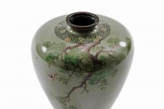 Exquisite Cloisonn Enamel Vase Birds Pine Celadon Ground Attributed Hayashi - 4556724