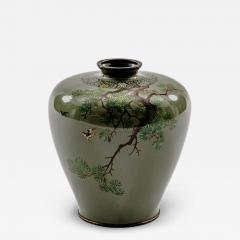 Exquisite Cloisonn Enamel Vase Birds Pine Celadon Ground Attributed Hayashi - 4556825