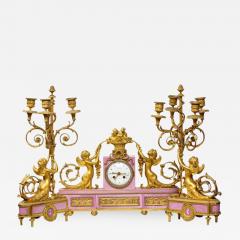 Exquisite French Ormolu and Pink Porcelain Clock Set after Francois Remond - 760560