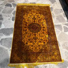 Exquisite Hand Knotted Fine Gold Silk Persian Rug Wall Art Tapestry - 3162989