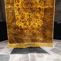 Exquisite Hand Knotted Fine Gold Silk Persian Rug Wall Art Tapestry - 3162993