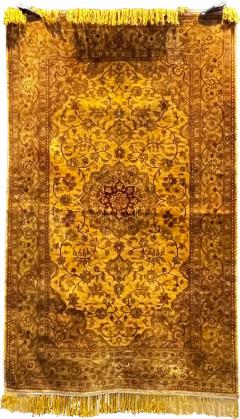 Exquisite Hand Knotted Fine Gold Silk Persian Rug Wall Art Tapestry - 3167282