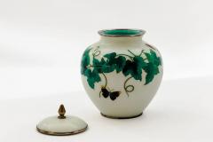 Exquisite Japanese Cloisonn Enamel Covered Jar with Ivy and Butterflies - 4556785