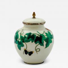Exquisite Japanese Cloisonn Enamel Covered Jar with Ivy and Butterflies - 4556830