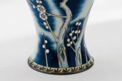 Exquisite Japanese Cloisonn Enamel Vase Blue and White Plum Blossoms Ando - 4556774