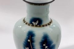 Exquisite Japanese Cloisonn Enamel Vase Blue and White Plum Blossoms Ando - 4556777